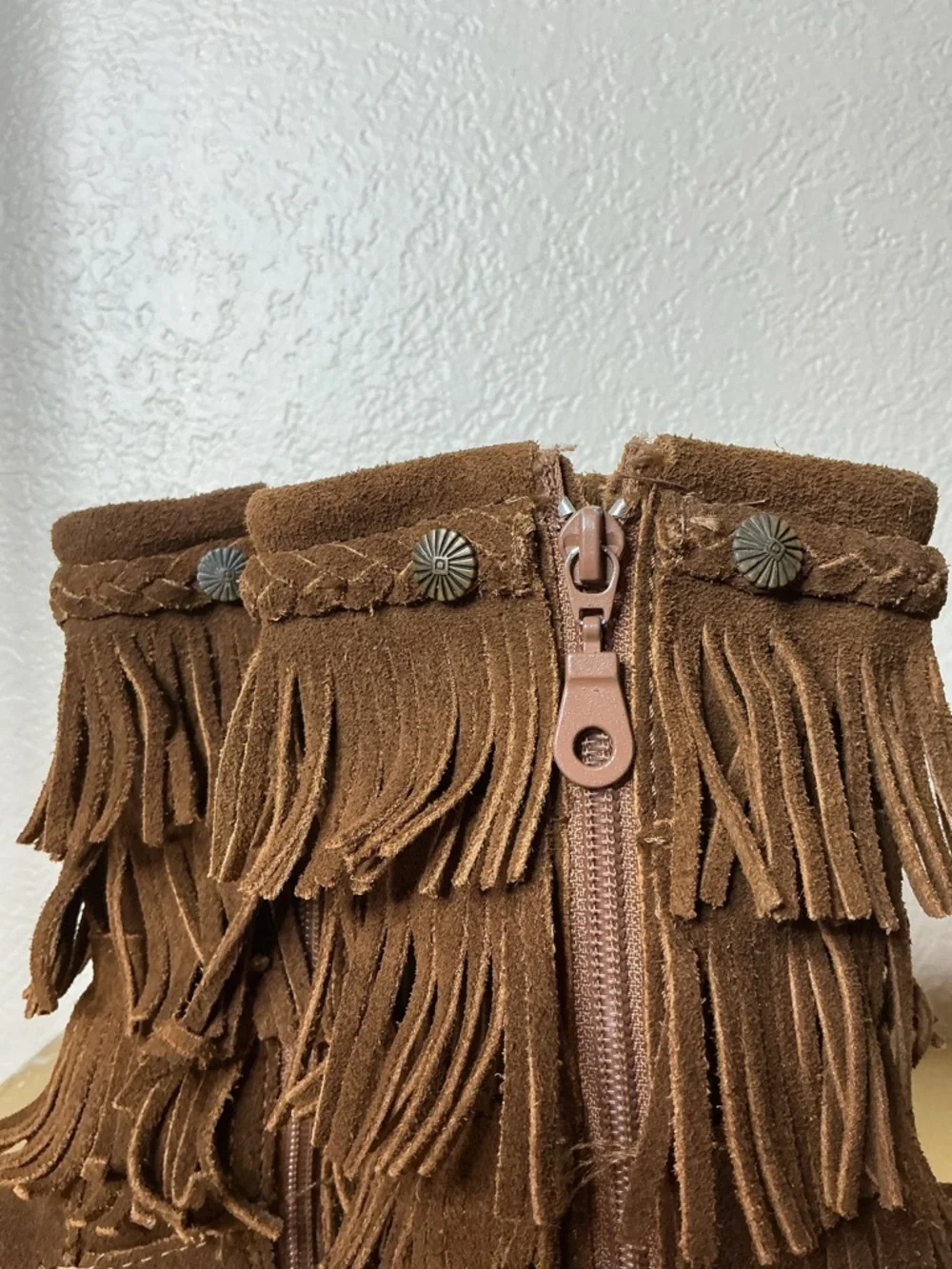 Minnetonka Brown Suede Kids Fringe Moccasins